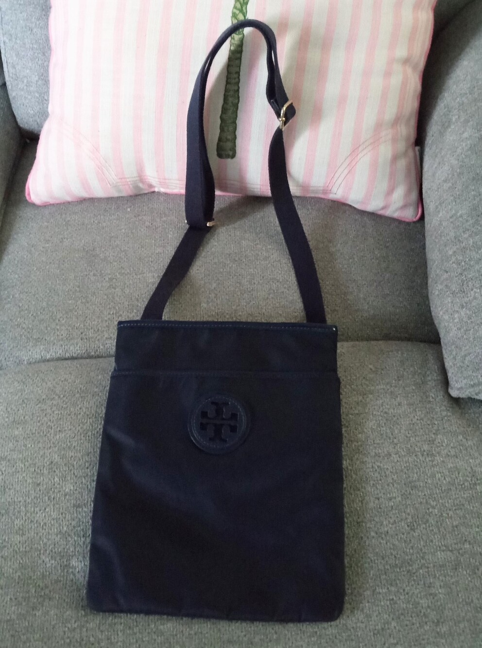 Tory Burch Navy Nylon Crossbody Logo Sling Bag